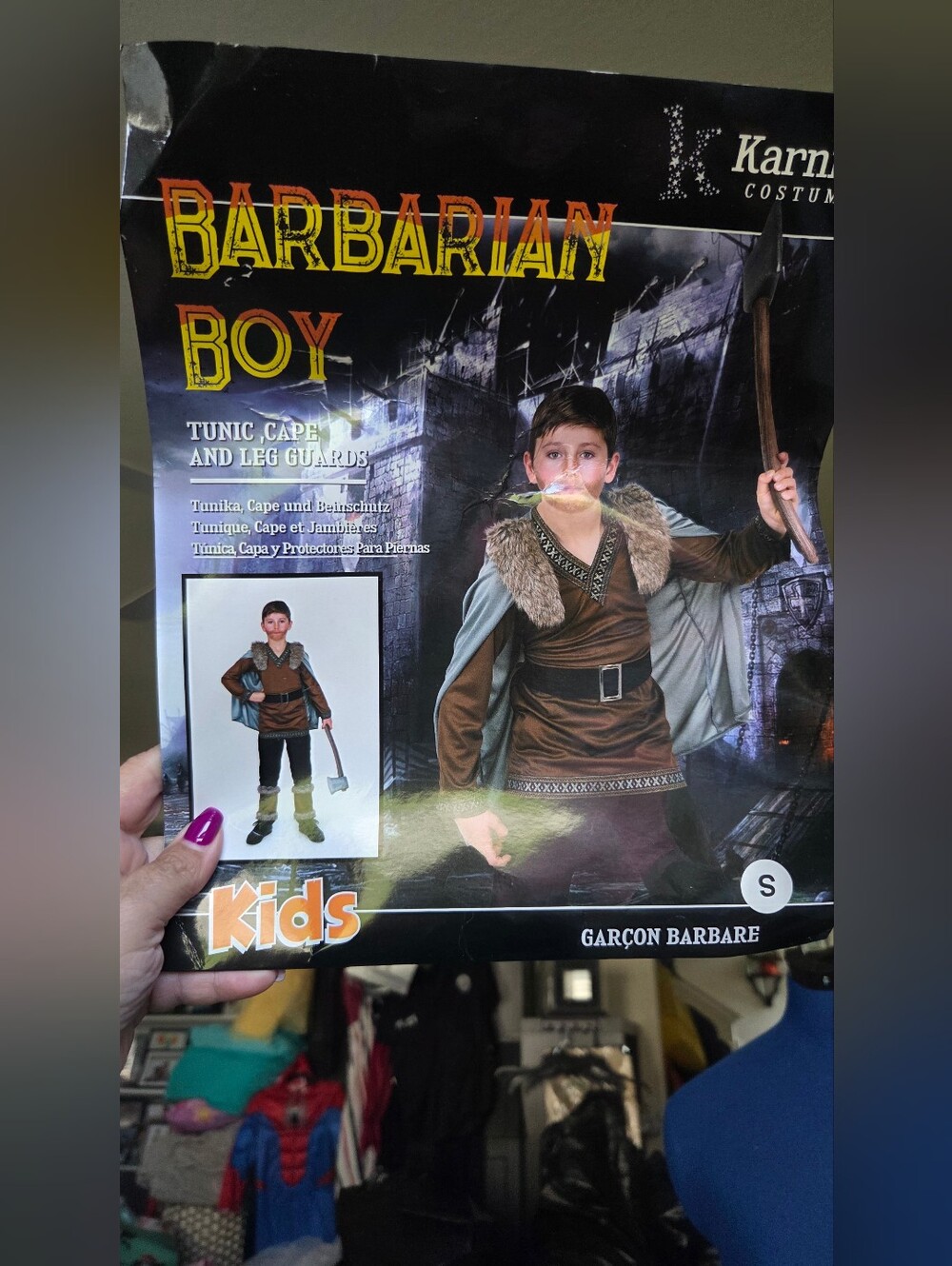 Barbarian Boy Kids Costume Tunic, Cape & Leg Guards - Brown
